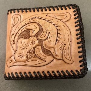 Wallet Handcrafted Leather Card Holder with Fish Design-no flaws